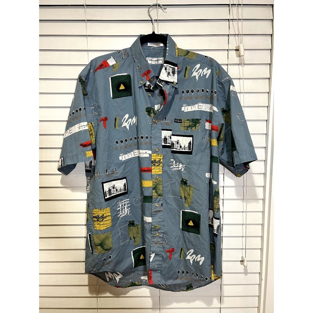 Vintage Ted Lapidus Paris Print Short Sleeve Button Up Shirt - Size‎ L